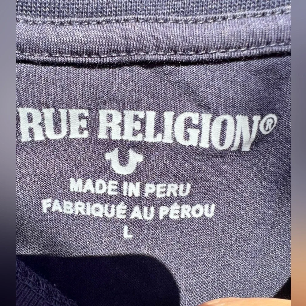 NWOT Mens True Religion T-shirt Double Puff Crew navy gold Buddha Brand 2002 y2k